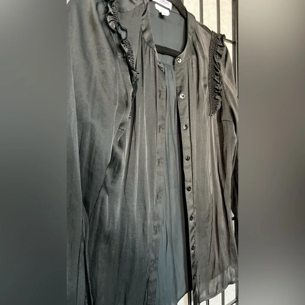 Express Silky Ruffled Shoulder Button Up - Picture 3 of 6